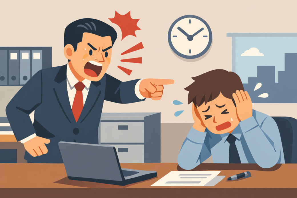 上司が部下を怒鳴っているイラスト